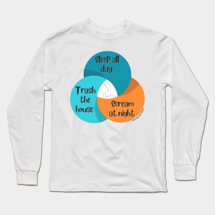 Venn Diagram Cat Sleep all day Trash the house Scream at night Long Sleeve T-Shirt